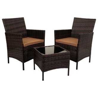 Wanderlust Deco Set de exterior mesa y 2 sillones de rat&aacute;n sint&eacute;tico