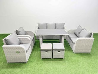 Fimous 9 Seater Garden Furniture Set 2 Small Stools Light Grey