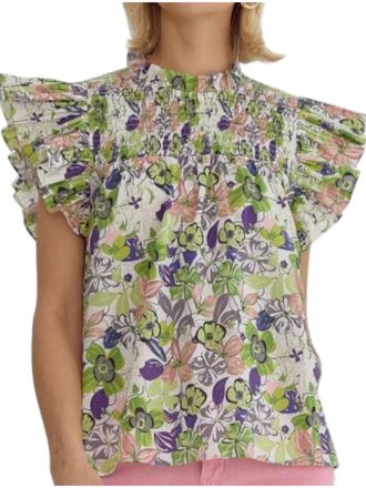 Entro Womens Hazel Short Sleeve Top In Lime + Multi