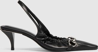 Gucci Womens Vittoria Slingback Pump With Elastic, Black, Leather