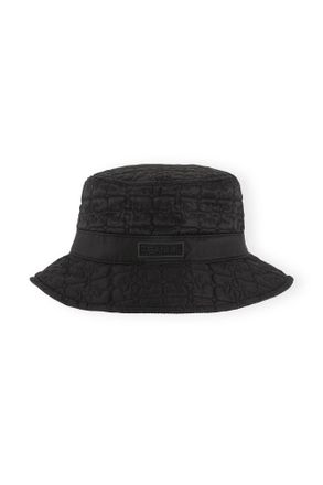 Ganni Black Quilted Tech Bucket Hat - Size XS/S