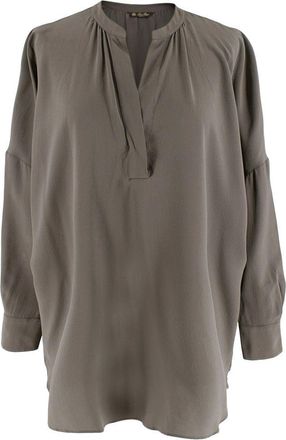 Loro Piana Grey V Neck Silk Blouse Size M