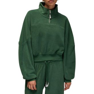 Nike Jordan Flight Fleece Quarter Zip Crop Sweatshirt in Fir/Fir at Nordstrom, Size Xx-Large