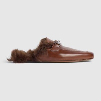 Gucci Mens Slipper With Horsebit, Brown, Leather