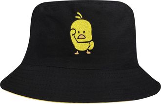 Animal Unisex Cute Duck Embroidered Bucket Hat Fashion Reversible Canvas Fishing Hat (Yellow Black)
