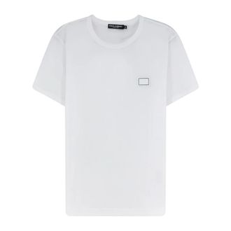 Dolce & Gabbana Cotton t-shirt with logo plate - male - Dolce & Gabbana - T-Shirts - White - 2XL - Tops