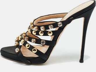 Giuseppe Zanotti Black Satin Camilla Crystal Slide Sandals