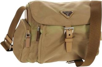 Prada Pre-owned Cross Body Bags, female, Beige, Size: ONE SIZE Pre-owned Nylon Cross Body Bag