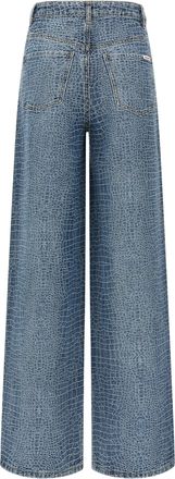 Self Portrait Crocodile-Weave Cotton Jeans - Blue