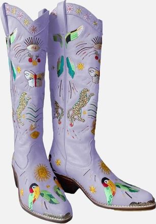 Oceanus Womens Willow Embroidered Leather Boots - Multi Colour - Purple - Size: 10
