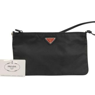 Prada Black White Nylon Clutch Bag (Pre-Owned)