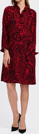 Foxcroft Tammy Velvet Paisley Long Sleeve Dress In Red