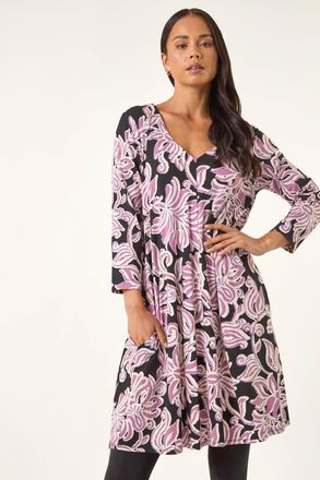 Roman V-Neck Swing Dress