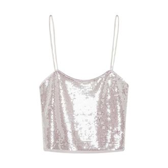 Forte_Forte Sleeveless Tops, female, Gray, Size: M Top cropped in tulle con paillettes