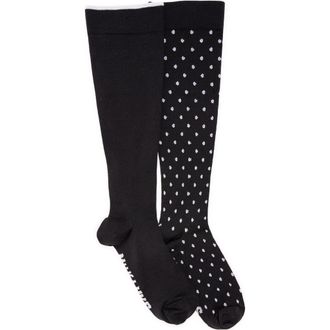 Muk Luks Nylon Blend Compression Socks 2 Pair Pack Wide Size in Ebony/dot at Nordstrom