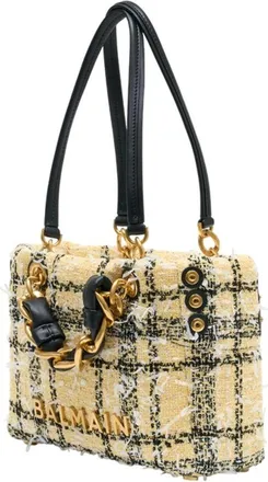 Balmain Womens Shoulder Bag Yellow Wool