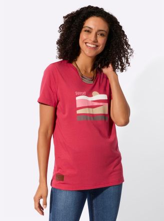 Casual Looks T-Shirt CASUAL LOOKS Kurzarm-Shirt, Damen, Gr. 36, erdbeere, sand, 50% Baumwolle, 50% Modal, bedruckt, gemustert, mehrfarbig, Rundhals, Shirts T-Shirt