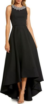 Mac Duggal Crepe Embellished Neck High Low Gown in Black at Nordstrom, Size 12