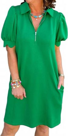 Entro City Puff Sleeve Dress In Emerald