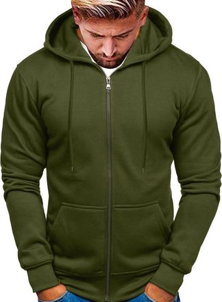 Generic Mens Full Zip Fleece Hoodie Sweatshirts Plain Workwear Casual Jumper Sweater Sports Leisure Warm Top Light Breathable Zip Up Top for Working Out Sweat