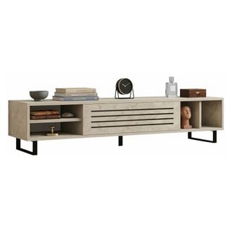 Dmora Mueble Tv Sovico, Un Estante, Una Puerta, 5 Compartimentos, 160x40x35h Cm Beige M&aacute;rmol