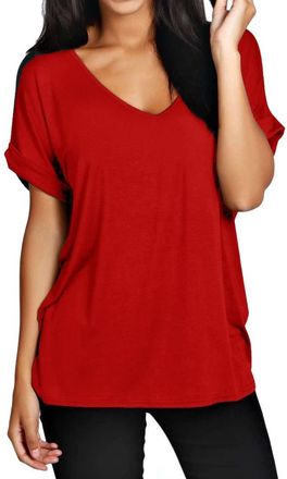 Crazy Girls Womens Oversized Fit Loose Baggy Short Sleeve V-Neck Batwing Top T-Shirt UK8-24 (24/26, Red)