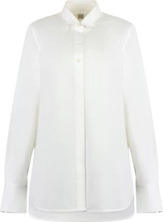 Toteme Ruche Kraag Katoenen Shirt - Dames - Overhemden - Wit - L - Katoen - Overhemden