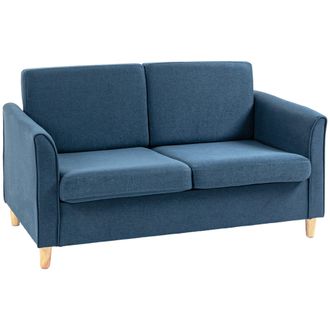 HOMCOM Double Seat Sofa Linen Upholstery Loveseat Couch w/ Armrests - Blue | TJ Hughes