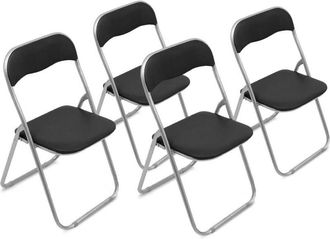 Dmora Set di 4 sedie pieghevoli Antenore, Poltrona salvaspazio, Sedia per ospiti, Seduta per riunioni in simil ecopelle, 43x47h80 cm, Nero - Dmora
