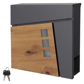 ML Design Buz&oacute;n correo de exterior acero antracita 37x37x11 cm aspecto madera