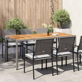 vidaXL Vidaxl - Mesa De Jard&iacute;n Madera Acacia Rat&aacute;n Sint&eacute;tico Gris 190x90x75 Cm