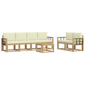 vidaXL Conjunto De Sof&aacute;s De Exterior Con Coj&iacute;n 7 Pcs Blanco Y Crema Vidaxl