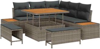 vidaXL Garden Sofa Set with Cushion 8 pcs Grey Poly rattan vidaXL