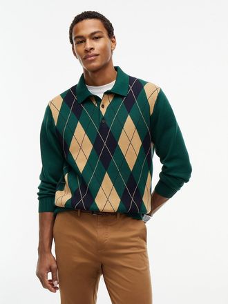 Tommy Hilfiger Mens Argyle Sweater Polo - Ornamental Green - S