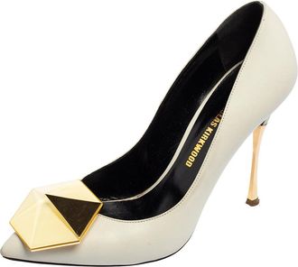 Nicholas Kirkwood White Leather Hexagon Pointed Toe Pumps