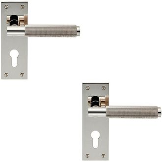 Loops 2x PAIR Knurled Round Lever on Slim Euro Lock Backplate 150 x 50mm Nickel in Metallics