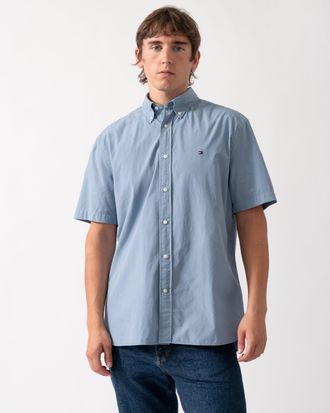 Tommy Hilfiger Mens Short Sleeve Shirt in Light Blue Cotton - Size X-Large