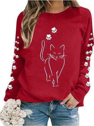 Generic Christmas Christmas Cat Sweatshirts Christmas Lights Shirt Crewneck Holiday Pullover Sweater Long Sleeve Pullover Blouse Crew Neck Oversized Christmas
