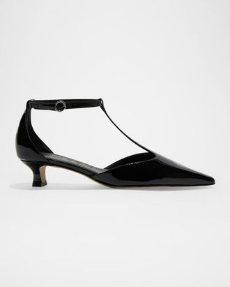 Aeyde Liz Patent Leather T-Strap Pumps