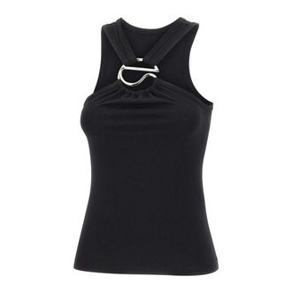 Coperni Sleeveless Tops, female, Black, Size: M Halterneck Metal-Logo Cotton Blouse