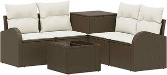 vidaXL Juego De Sof&aacute; 6 Uds. Marr&oacute;n Y Crema Blanca Vidaxl
