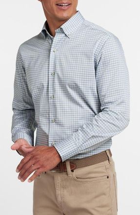 David Donahue Twill Check Sport Shirt in Sage/Blue at Nordstrom, Size Xx-Large