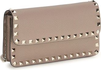 Valentino Garavani Womens Chain Wallet Rockstud Powder Calf Leather & Purses