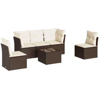 vidaXL Vidaxl - Set Sof&aacute;s De Jard&iacute;n 6 Piezas Y Cojines Rat&aacute;n Sint&eacute;tico Marr&oacute;n