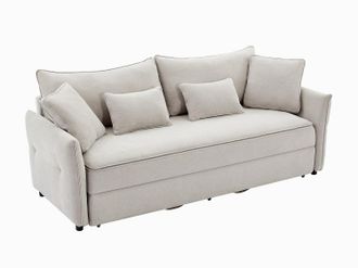 Vente-Unique Sof&aacute; cama de 3 plazas de tela beige con asiento de espuma viscoel&aacute;stica SITALA