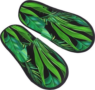 Generic Warm Slipper Tropical Monstera Palm Tree Leaves Home Slipper Non-Slip Fluffy Slippers Comfortable House Shoes For Bedroom Travel Party L