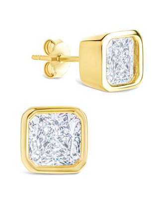 Sterling Forever 14K Over Silver Cz Asscher Cut Bezel Set Stud Earrings
