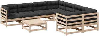 vidaXL Juego De Sof&aacute;s De Jard&iacute;n 9 Pzas Con Cojines Madera Maciza Pino Vidaxl