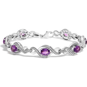 House of Brilliance Silver 1/10 Cttw Diamond and 7X5MM Oval Amethyst Cross Tennis Bracelet in White at Nordstrom