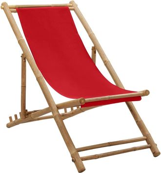 vidaXL Vidaxl - Tumbona De Playa De Bamb&uacute; Y Lona Roja